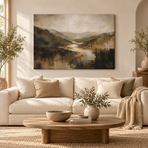 Abstract River Valley Wall Art in a styled room