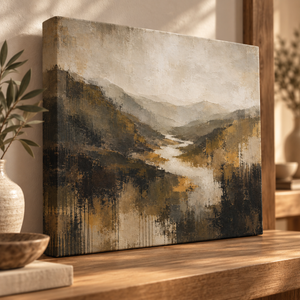 Abstract River Valley Wall Art in a styled room