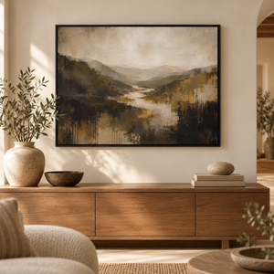Abstract River Valley Wall Art in a styled room