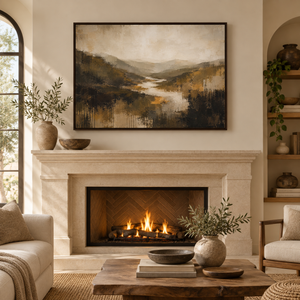 Abstract River Valley Wall Art in a styled room