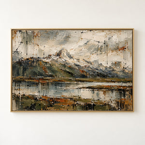 Alpine Lake Impasto Landscape Art Print in a floating frame