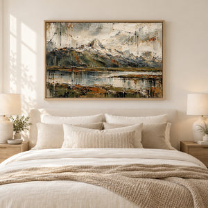 Alpine Lake Impasto Landscape Art Print styled in a living space