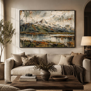 Alpine Lake Impasto Landscape Art Print styled in a living space