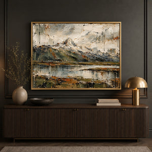 Alpine Lake Impasto Landscape Art Print styled in a living space