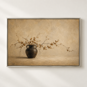 Amber Branch Vase Still Life Art Print, Framed Canvas Wall Art, Vintage Botanical Oil Painting, Japandi Wabi Sabi Decor, Large Wall Art