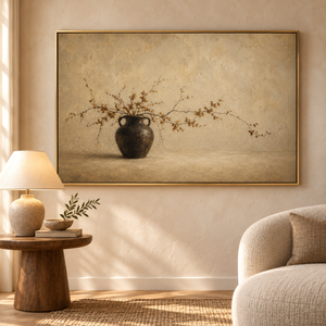 Amber Branch Vase Still Life Art Print in a styled room