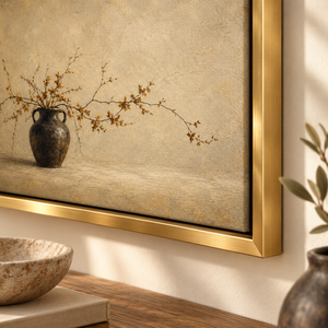 Amber Branch Vase Still Life Art Print in a styled room