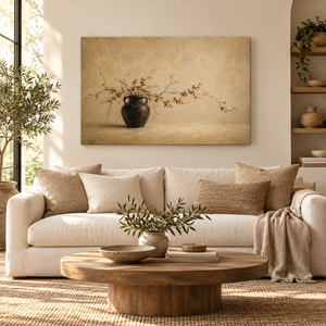 Amber Branch Vase Still Life Art Print in a styled room