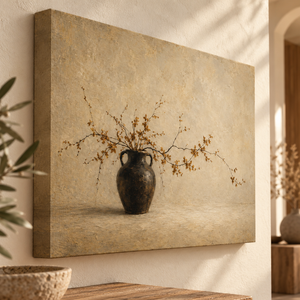 Amber Branch Vase Still Life Art Print in a styled room