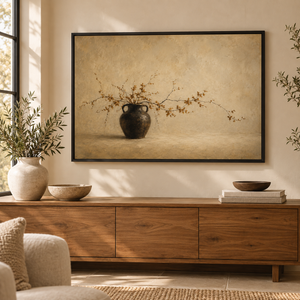 Amber Branch Vase Still Life Art Print in a styled room