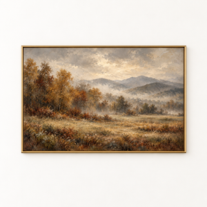 Autumn Mountain Valley Landscape Art Print in a floating frame