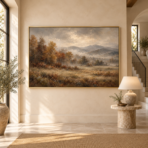 Autumn Mountain Valley Landscape Art Print styled in a living space