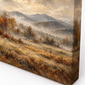 Detail view of Autumn Mountain Valley Landscape Art Print canvas and frame