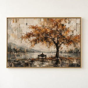 Autumn Tree by the Lake Wall Art in a floating frame