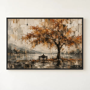 Autumn Tree by the Lake Wall Art in a floating frame