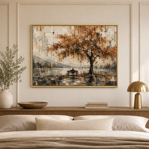 Autumn Tree by the Lake Wall Art styled in a living space