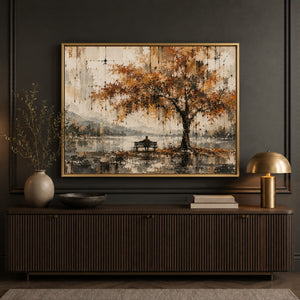 Autumn Tree by the Lake Wall Art styled in a living space