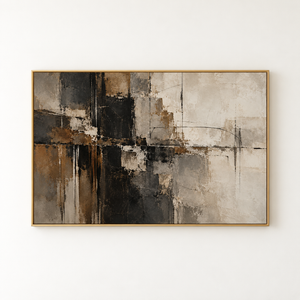 Black and Bronze Distressed Abstract Wall Art in a floating frame