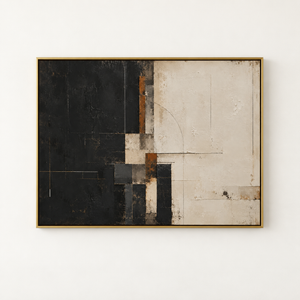 Black and Cream Block Abstract Wall Art in a floating frame
