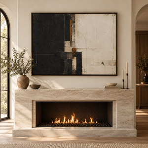 Black and Cream Block Abstract Wall Art styled in a living space
