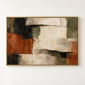 Black and Rust Layered Block Abstract Wall Art in a floating frame