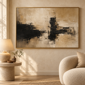 Black and Tan Abstract Wall Art in a styled room