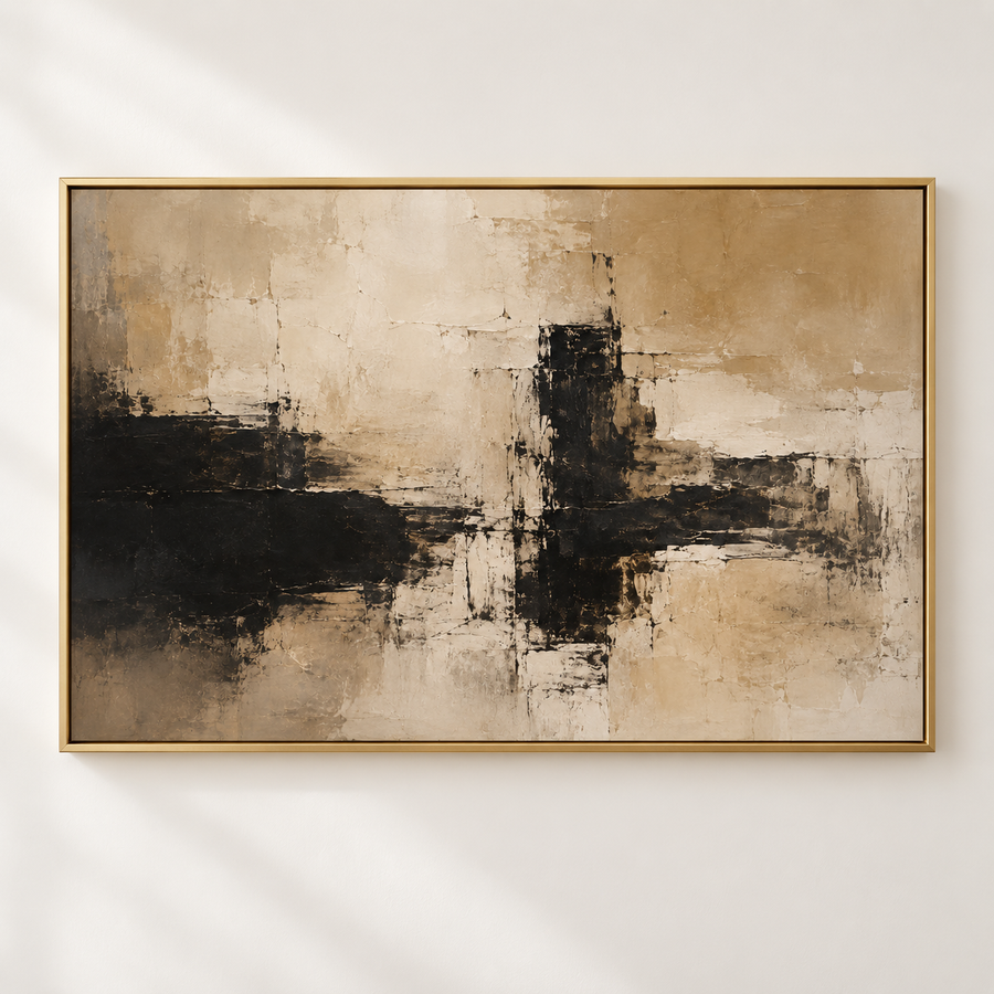 Black and Tan Abstract Wall Art in a styled room