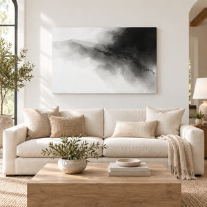 Black and White Ink Mountain Wall Art styled in a living space