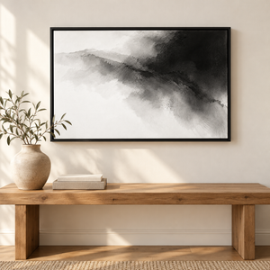 Black and White Ink Mountain Wall Art styled in a living space