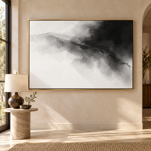 Black and White Ink Mountain Wall Art styled in a living space