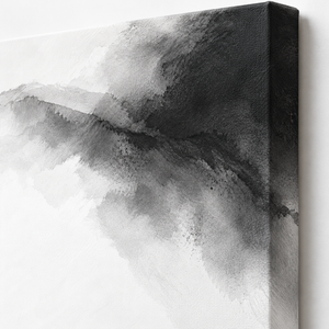 Detail view of Black and White Ink Mountain Wall Art canvas and frame