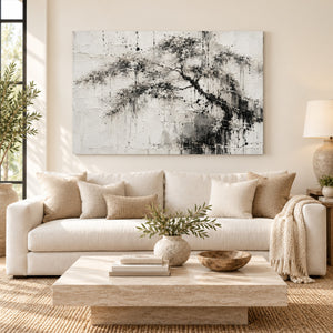 Black and White Ink Tree Wall Art styled in a living space