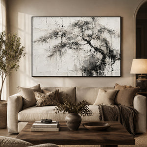Black and White Ink Tree Wall Art styled in a living space