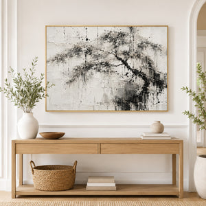 Black and White Ink Tree Wall Art styled in a living space