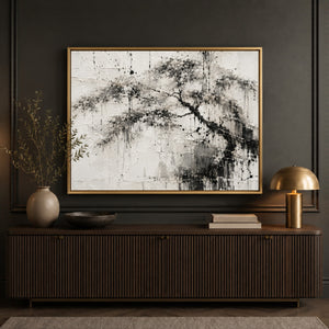 Black and White Ink Tree Wall Art styled in a living space