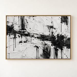 Black and White Splatter Abstract Wall Art in a floating frame
