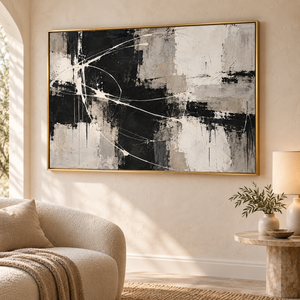 Black and White Textured Abstract Wall Art in a styled room