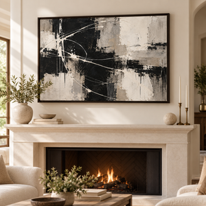 Black and White Textured Abstract Wall Art in a styled room