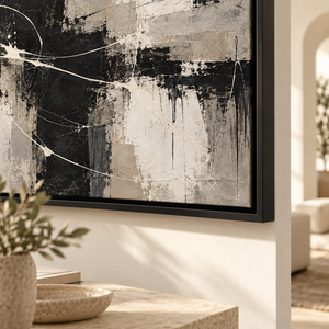 Black and White Textured Abstract Wall Art in a styled room