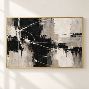 Black and White Textured Abstract Wall Art in a styled room