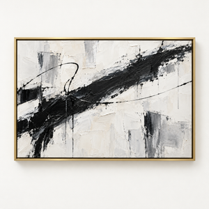 Black Brushstroke on Cream Abstract Wall Art in a floating frame