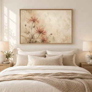 Blush Wildflower Botanical Art Print styled in a living space