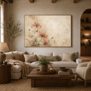 Blush Wildflower Botanical Art Print styled in a living space