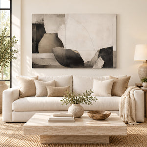 Broken Vessel Neutral Abstract Wall Art styled in a living space