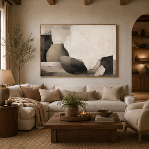 Broken Vessel Neutral Abstract Wall Art styled in a living space