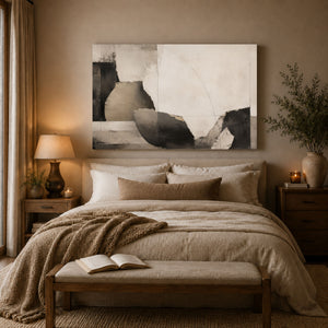Broken Vessel Neutral Abstract Wall Art styled in a living space