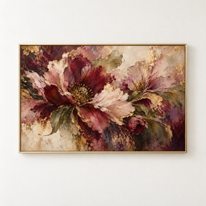 Burgundy Peony Floral Wall Art in a floating frame