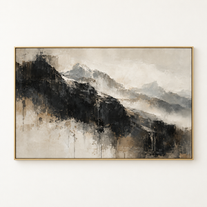 Charcoal Mountain Mist Abstract Wall Art in a floating frame