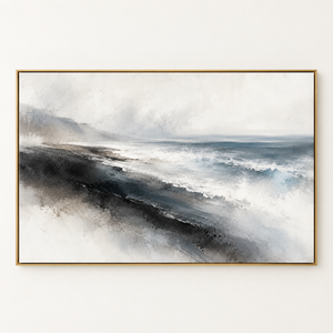 Charcoal Shoreline Seascape Art Print in a floating frame