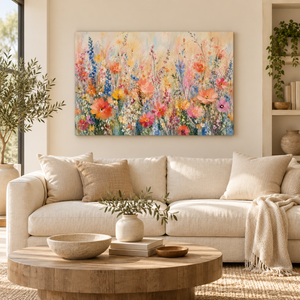 Colorful Wildflower Field Art Print in a styled room